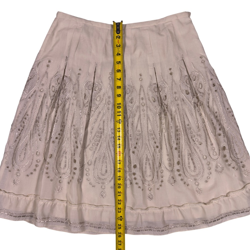 Vtg Y2K Talbots 14Petite Ivory Cotton Embroidered Eyelet A-Line Midi Skirt Lined - Picture 7 of 8